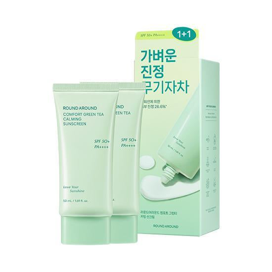 ROUND AROUND Comfort Green Tea Calming Sunscreen SFP50+ PA++++ 50ml+50ml (Double SET)