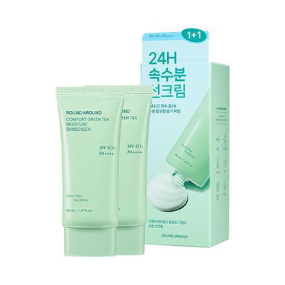 ROUND AROUND Comfort Green Tea Moisture Sunscreen SFP50+ PA++++ 50ml+50ml (Double SET)