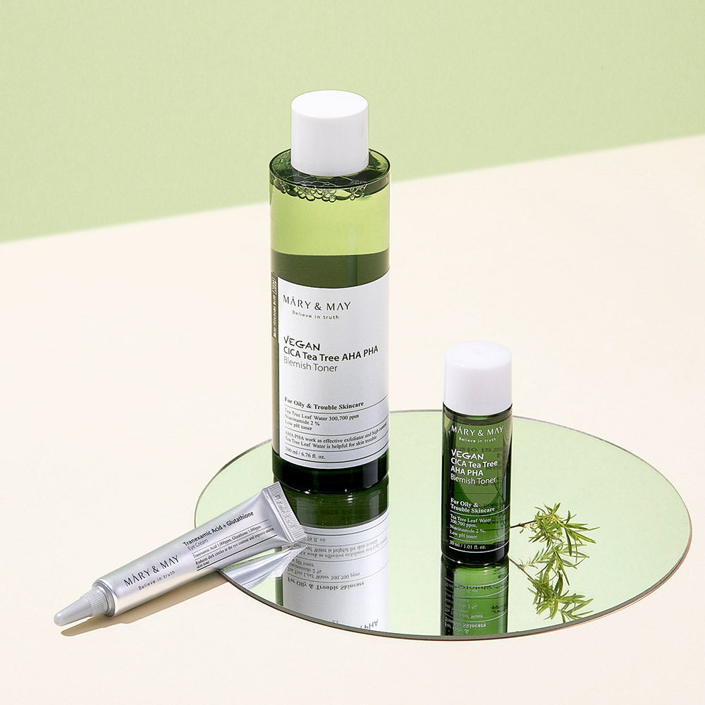 [MARY & MAY] Vegan CICA Tea Tree Toner Special Set (200ml+30ml+Eye cream 12g)